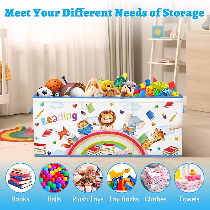 decalsweet Kids Toy Box Storage Chest Collapsible Storage Bin with Lids Handles for Boys Girls Toddler Large Kids Toy Organizer Box for Kidsroom Bedroom Playroom Nursery37.7x12.5x15.7