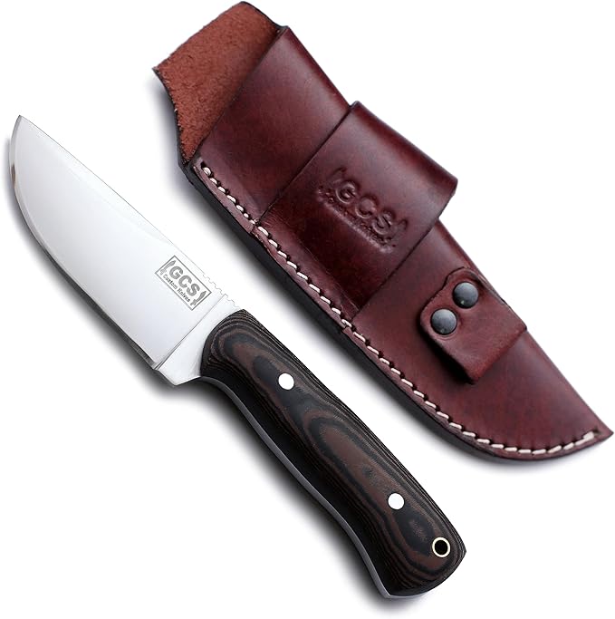 GCS Handmade D2 Tool Steel Machete Tactical Survival Hunting Knife with Micarta Handle Leather Sheath and Sharpening Stone - GCS113