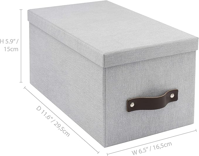 Bigso Box of Sweden Silvia Organizational Storage Box with Leather Handle for Shelves and Stacks Easily - Durable and Decorative Storage Boxes with Lids - 5.9 in x 6.5 in x 11.6 in - Ash
