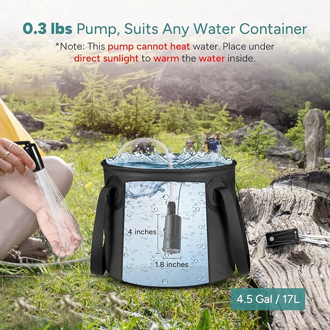 DR.PREPARE Portable Shower for Camping Camping Shower with 4.5 Gallons Foldable Bucket USB Rechargeable Battery 2 Shower Heads Outdoor Camp Showers for Hiking Travel Climbing Pet Cleaning
