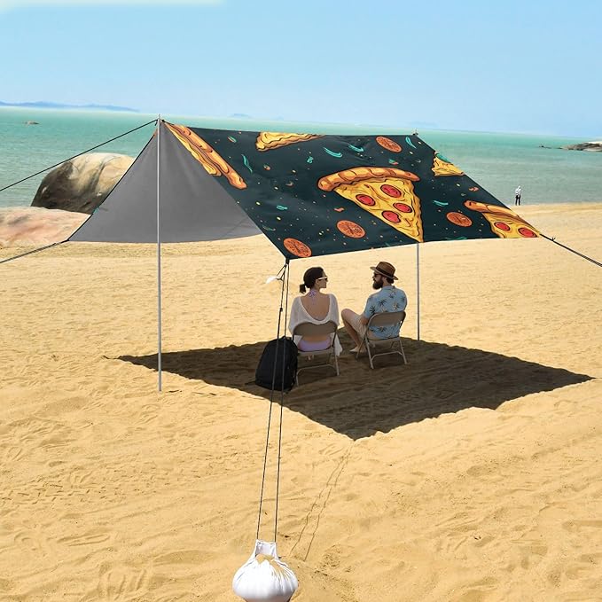 ALAZA Pizza Food Beach Tent Sun Shelter Portable Canopy Sunshade for Outdoor Camping Picnics Backyard Fun 10x9 ft
