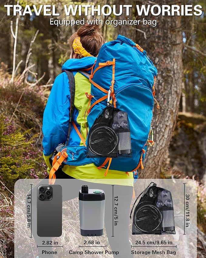 Beviliu Portable Shower for Camping 6000mAh Rechargeable Camping Shower with Digital Power &amp Temperature Display Portable Shower for Camping Beach Outdoor Travelling Hiking Pet Cleaning