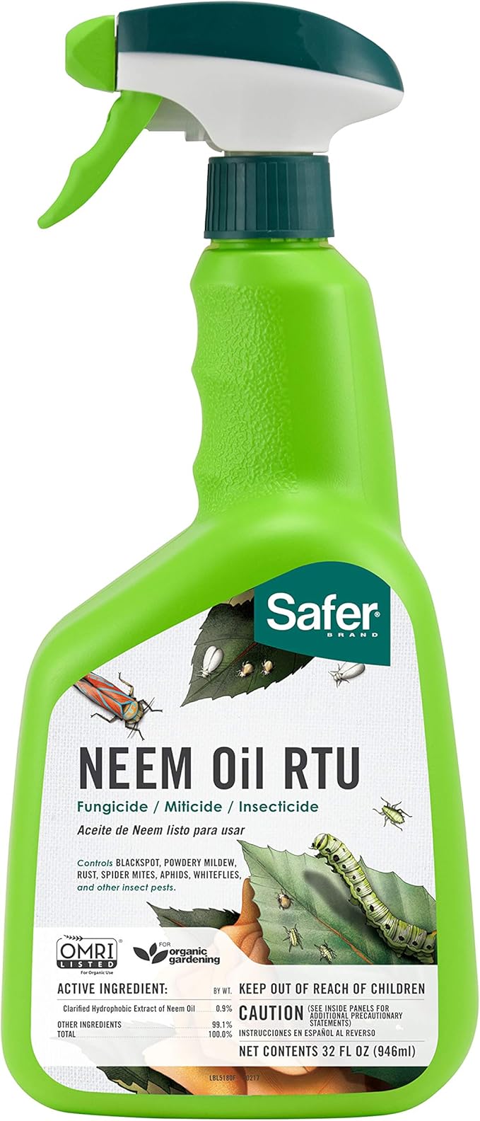 Safer Brand 5180-6 Ready-to-Use Insect Killing Fungicide and Miticide Neem Oil Spray - 6 Pack