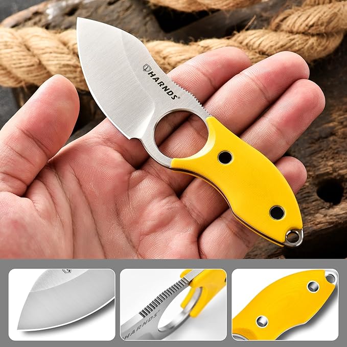 Harnds Small Fixed Blade Knife Full Tang Neck Camping Knife EDC with D2 Steel Blade and G10 Handle for Fishing and Skinning Eggplant