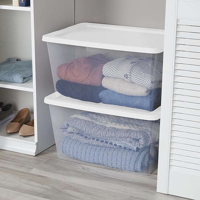 2-Pack 58 Quart Clear Storage Bins with Snap-On White Lids Stackable Plastic Containers for Home Organization Closet Bedroom Garage Storagea