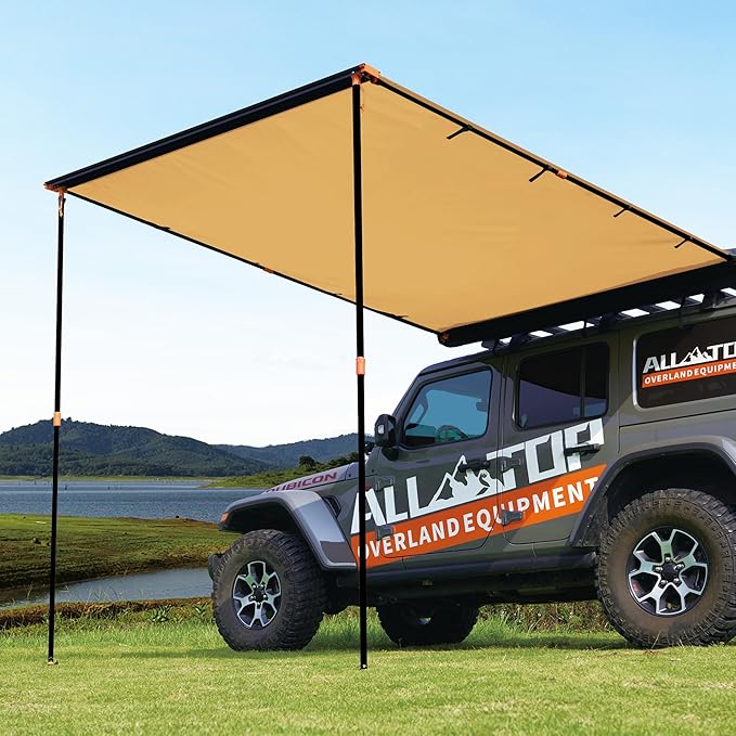 ALL-TOP Vehicle Awning 6.6'x10' Roof Rack Pull-Out Sun Shade UV50+ Weatherproof 4x4 Side Awning for Camping &amp Overland (Hardware Included)