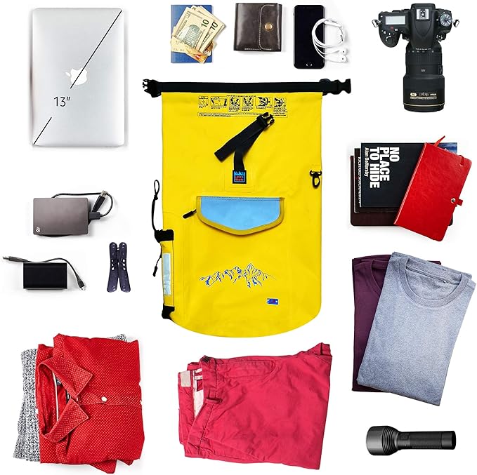 Luck route Dry Bag - Waterproof Backpack for Kayaking Boating and Fishing - Quick-Access Outer Pocket &amp 500D Tear Resistance PVC