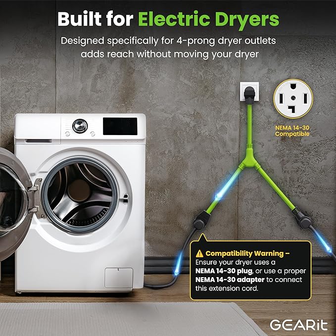 GEARit 30A 4-Prong Power Splitter - ETL Listed - NEMA 14-30P to Dual 14-30R &amp 14-50R Heavy Duty Dryer &amp EV Adapter for Electric Vehicles and Laundry