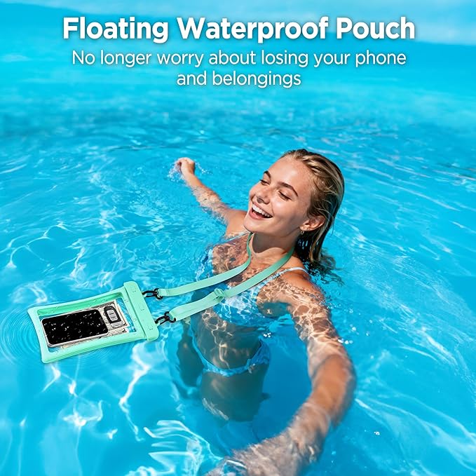 CACOE [Floatable Floating Universal IPX8 Waterproof Phone case 2 Pack-Up to 10.0Adjustable Lanyard Phone PouchCellphone Dry Bags for Vacation Beach Pool Kayak Cruise Travel Essentials（Black+Green）