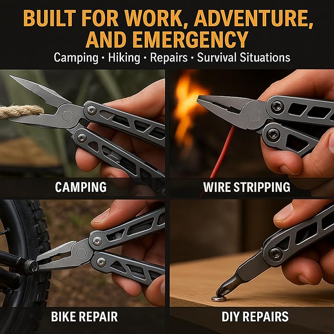 UZI Multifunctional 20-in-1 Multitool with Scissors Glass Screwdriver Wire Stripped Bottle Opener &amp More | Multi Tool Pocket Knife for Camping Fishing Hunting | Hiking Essentials | EDC Tools
