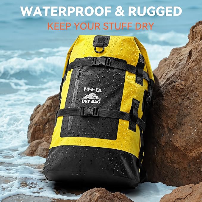 HEETA Dry Bags Waterproof Backpack 40L for Men &amp Women Roll Top Heavy Duty Cushioned Hiking Backpack for Kayaking Boating Paddle Boarding Fishing Travel Camping Beach Vacation Cruise Ship Essenti