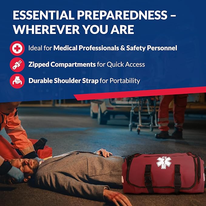 First Responder Trauma First Aid Kit Bag – Fully Stocked Emergency Medical Kit for Workplace Vehicle &amp Home – OSHA &amp ANSI Compliant – Portable – Red