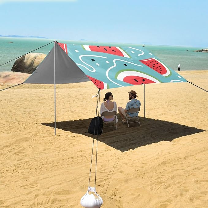 ALAZA Watermelon Slices Curves Pattern Beach Tent Sun Shelter Portable Canopy Sunshade for Outdoor Camping Picnics Backyard Fun 10x9 ft