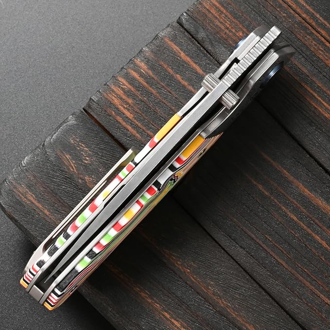 Sitivien ST271 Damascus Steel Blade Folding Knife Damascus &amp Colorful G10 Handle with Ball Bearing for Men Women Outdoor Camping Hiking Fishing(Color)