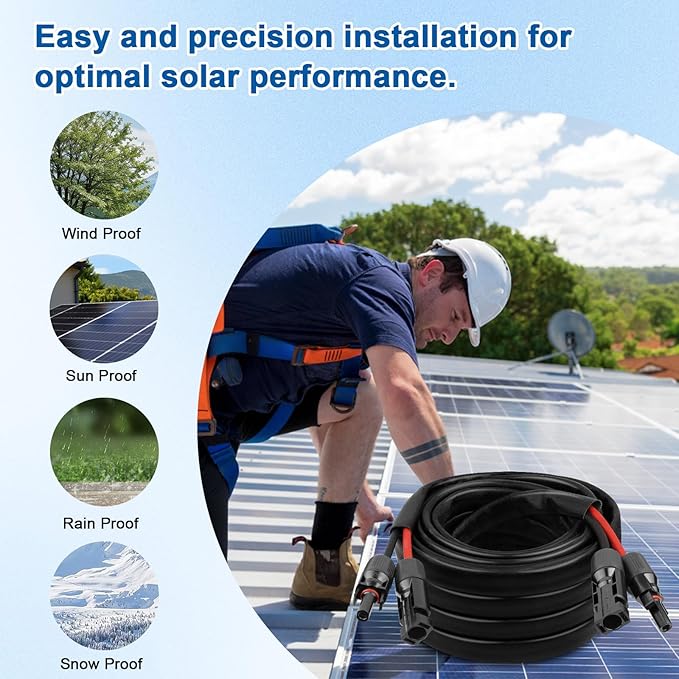 10AWG Solar Cable - 100FT Solar Panel Extension Cord 10 Gauge PV Wire with Flame Retardant Protective Sleeving Female &amp Male Waterproof Connector for RV Photovoltaic Systems Solar Panels (100 Fe
