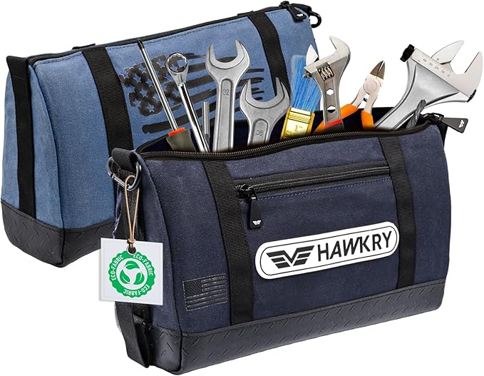 HAWKRY Heavy Duty Canvas Tool Bag Set of 2 – Waterproof Canvas Zipper Pouch Garden Tool Bag Construction Bags Heavy Duty Small Zipper Pouch Motorcycle Tool Multipurpose Fishing Bag