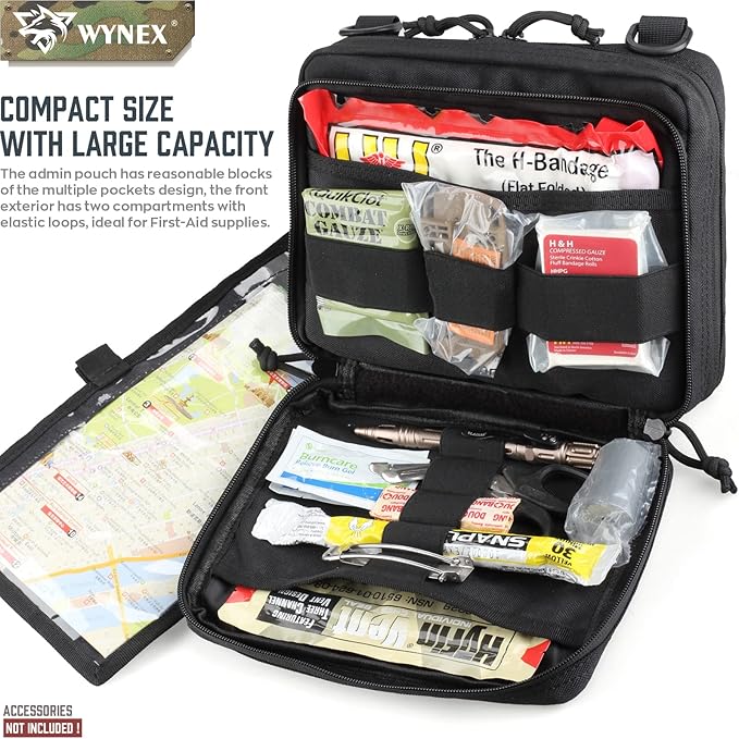 WYNEX Tactical Large Admin Pouch Molle EDC Utility Pouch with Map Sleeve Tactical Increment Pouch Molle Bag for Backpack Sling Bag Military