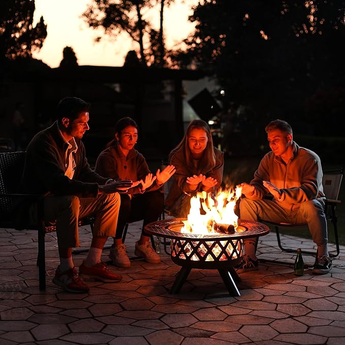 BALI OUTDOORS Fire Pit with Poker 32 inch Outdoor Fire Pit Patio Wood Burning Firepits for Outside with Grill
