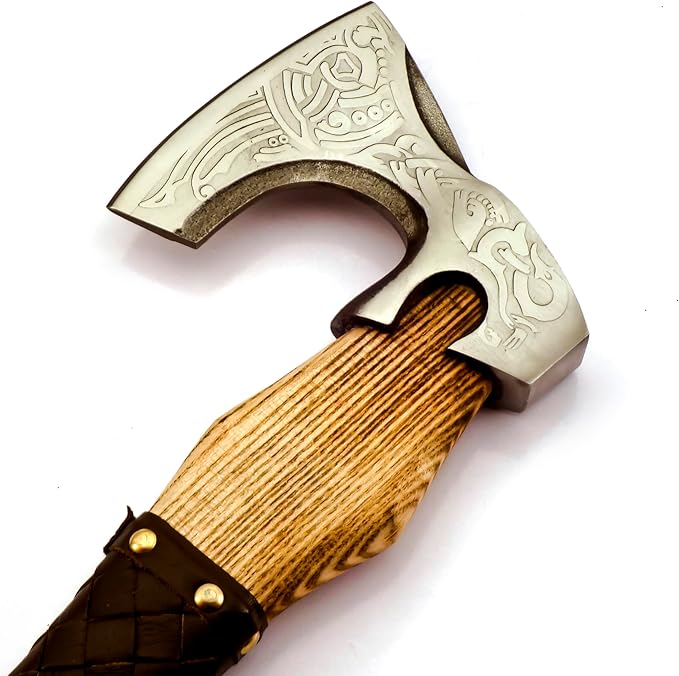 Custom Forged Carbon Steel Viking Style Bearded Axe - Real Hatchet Throwing &amp Camping Axe with Leather Wrap Best Gift for Anniversary Valentine's Day Birthday with Premium Leather Sheath