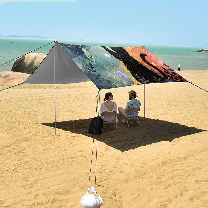 ALAZA Cat Stone Beach Tent Sun Shelter Portable Canopy Sunshade for Outdoor Camping Picnics Backyard Fun 10x9 ft
