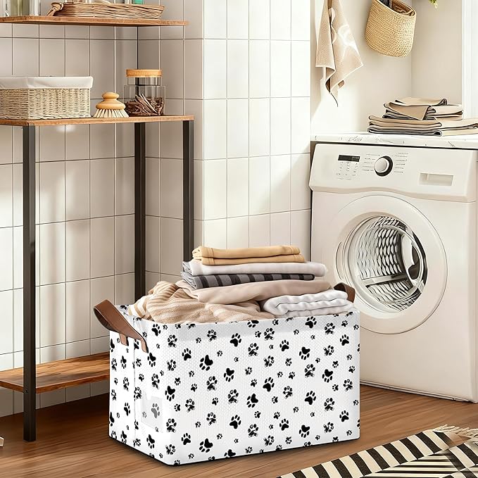 Dog Paw Storage Bins with Handles Collapsible Storage for Clothes Gift Basket Blankets &amp Closet Organization