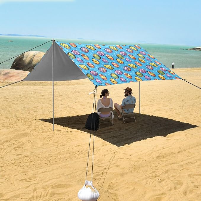ALAZA Easter Eggs Beach Tent Sun Shelter UPF50+ Protection Beach Shade Canopy w/ 4 Sandbags for Outdoor Camping Fishing Backyard Fun Picnic 10x9 ft
