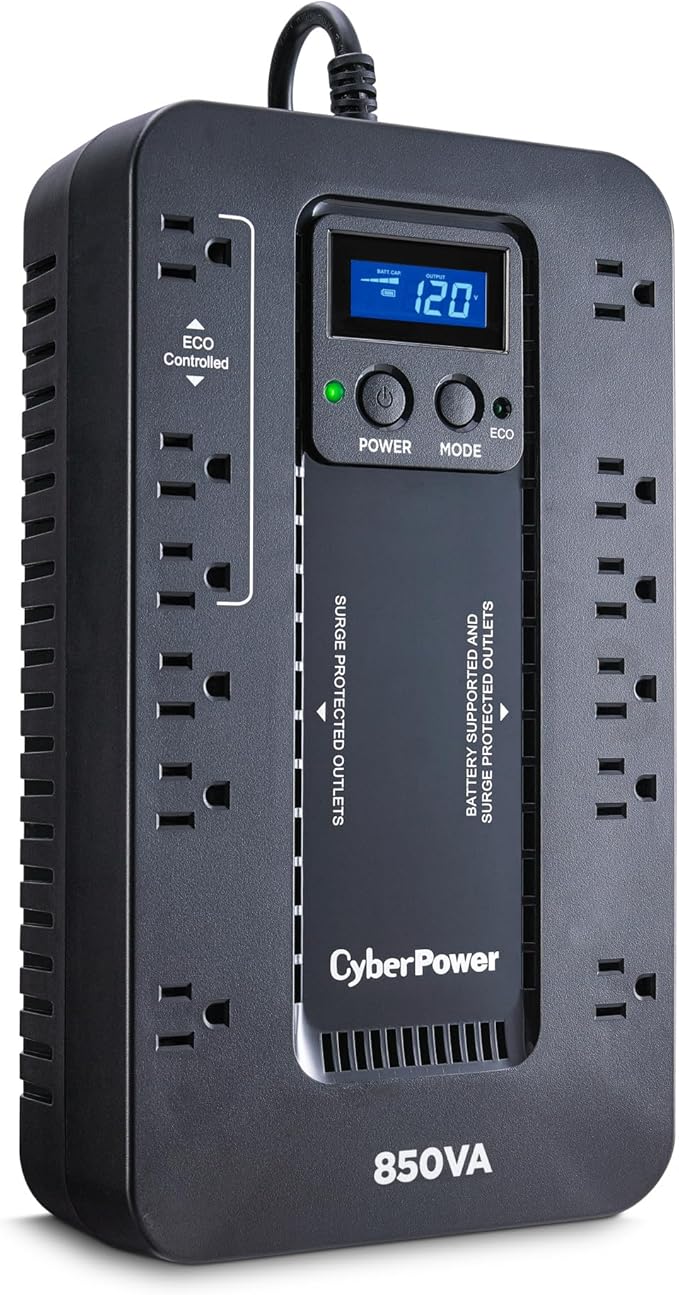 CyberPower EC850LCD Ecologic UPS Battery Backup and Surge Protector 850VA/510W 12 Outlets ECO Mode Compact UL Certified