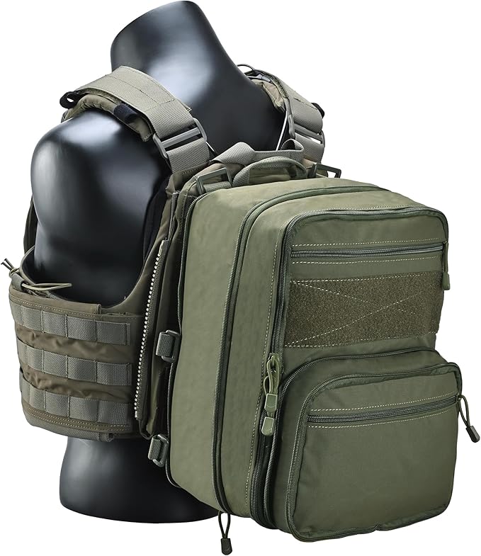 Tactical Expandable Flatpack Chest Rig Backpack MOLLE Assault Pack Hydration Pack for PC Vest (Ranger Green)