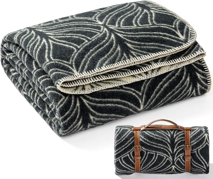 Molithe 100% Wool Blanket 62 x 86 Warm Thick Washable Military Wool Blanket Great for Camping Outdoors Sporting Events Survival Kits Leaf