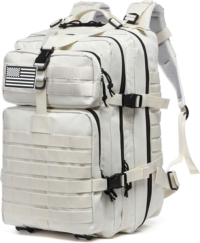 50L Sturdy Nylon Waterproof Fishing Hunting Backpack Outdoor Military Rucksacks Tactical Sports Camping Hiking (White)