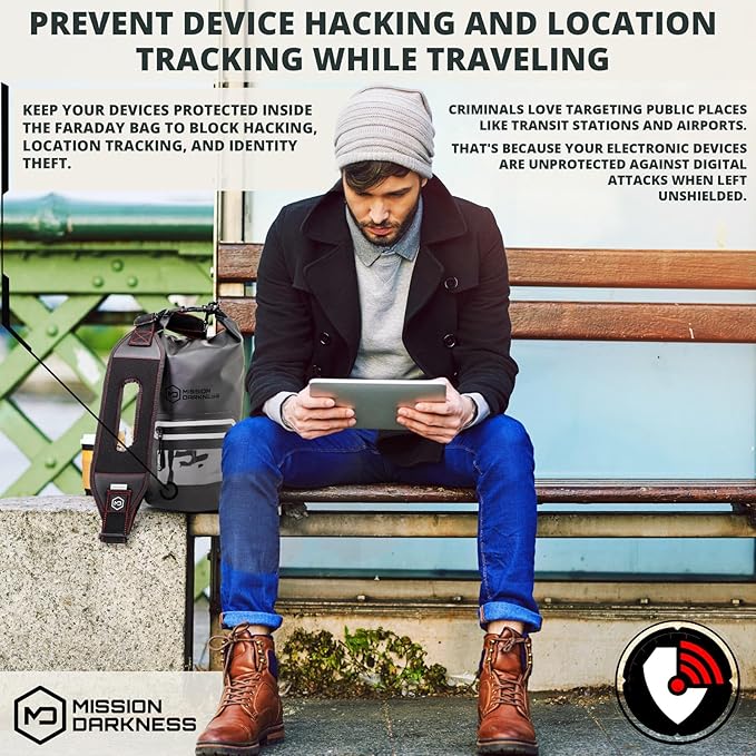Mission Darkness Dry Shield Faraday Tote 7L Capacity // Waterproof Dry Bag for Electronic Device Security &amp Transport Signal Blocking Anti-Tracking EMP Shield Data Privacy Fits Phones Tablets Radi
