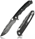 Damascus Steel Folding Pocket Knife 3.54 VG10 Blade for Men and Women Ebony Handle EDC Knife with Liner Lock for Outdoor Survival Camping Collection Hunting