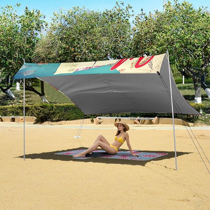 Beach Canopy with Windproof Ropes &amp Sandbags Beach Tent Sun Shade Sun Shelter for Camping Trips Fishing Backyard Fun or Picnics Eiffel Tower
