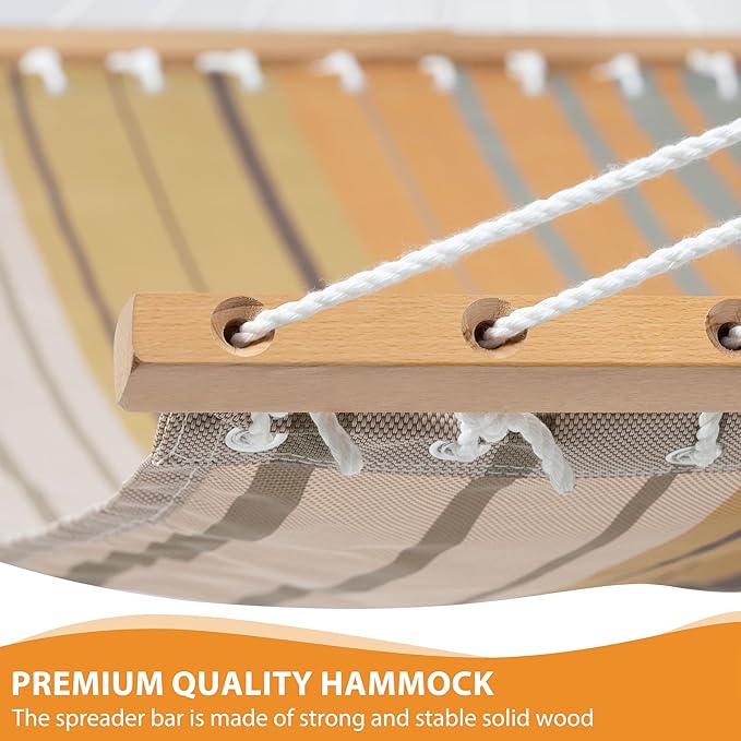 Lazy Daze Hammocks Quick Dry Hammock with Spreader Bar Textliene Fabric Double 2 Person Hammock with Chains Outdoor Patio Poolside Backyard Beach 450 lbs Capacity Coffee Stripes