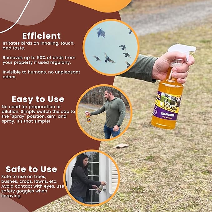 Bird Repellent Spray Bundle Ready to Use Bird Spray 32oz + Concentrate 4oz Refill