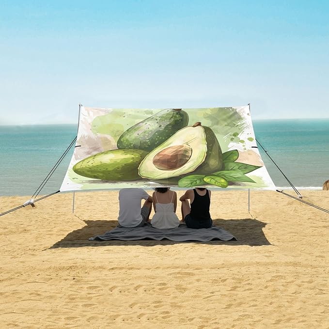 ALAZA Avocado Wateercolor Beach Tent Sun Shelter UPF50+ Protection Beach Shade Canopy w/ 4 Sandbags for Outdoor Camping Fishing Backyard Fun Picnic 10x9 ft
