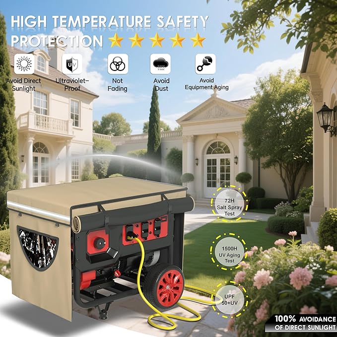2025 Upgrade Generator Covers While Running 900D+210D Double Layer Production Heavy Duty Dustproof and Waterproof Generator Covers for 5000W-10000W Frame Generators khaki with Storage Bag
