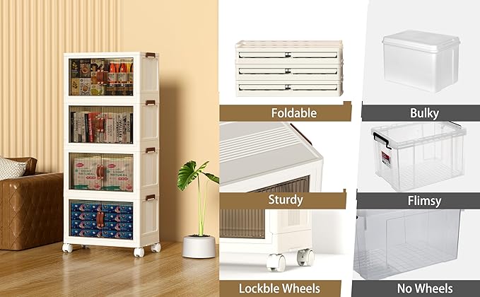 Collapsible Storage Bins with Lids - Stackable Plastic Closet Organizers for Clothes and Home Organization White (5-rack 9 Gal/rack)
