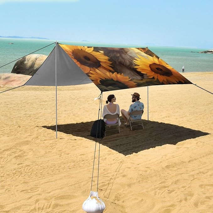 ALAZA Cute Dog with Sunflowers Beach Tent Sun Shelter Portable Canopy Sunshade for Outdoor Camping Picnics Backyard Fun 10x9 ft