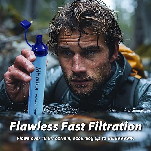 4 Pack Personal Water Filter Straw Portable Outdoor Emergency Survival Gear for Hiking Camping Travel Hunting &amp Fishing