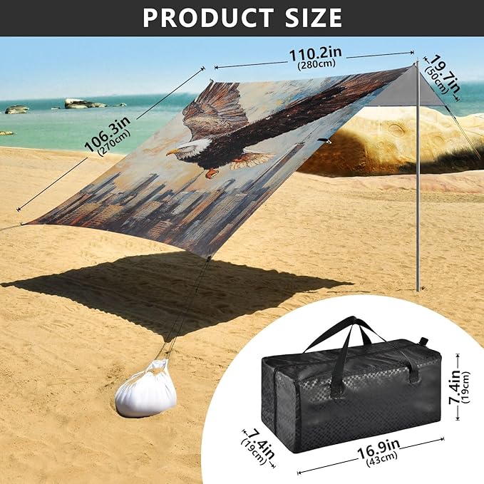 ALAZA New York Eagles Beach Tent Sun Shelter Portable Canopy Sunshade for Outdoor Camping Picnics Backyard Fun 10x9 ft