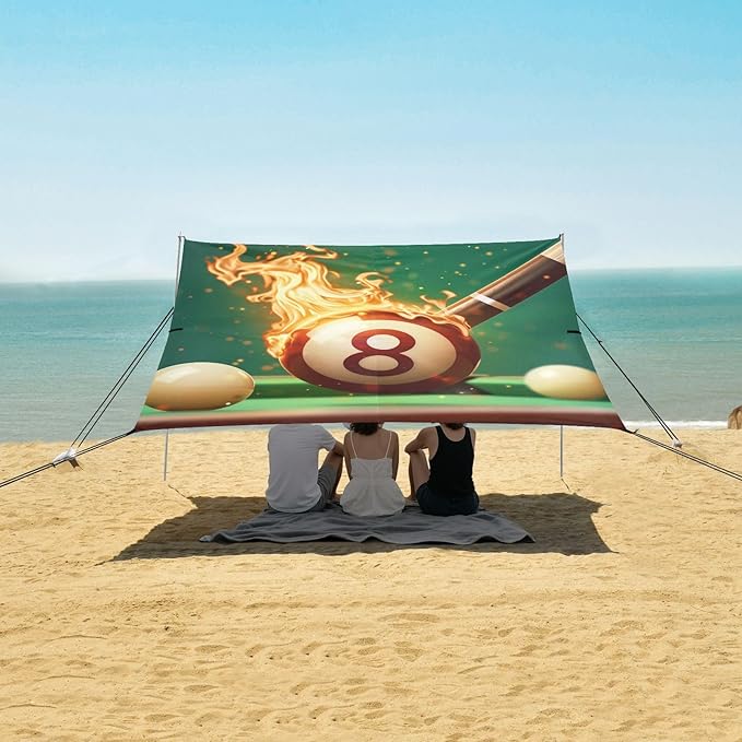 ALAZA Pool Cue Hitting A Billiard Ball on Fire Beach Tent Sun Shelter Portable Canopy Sunshade for Outdoor Camping Picnics Backyard Fun 10x9 ft