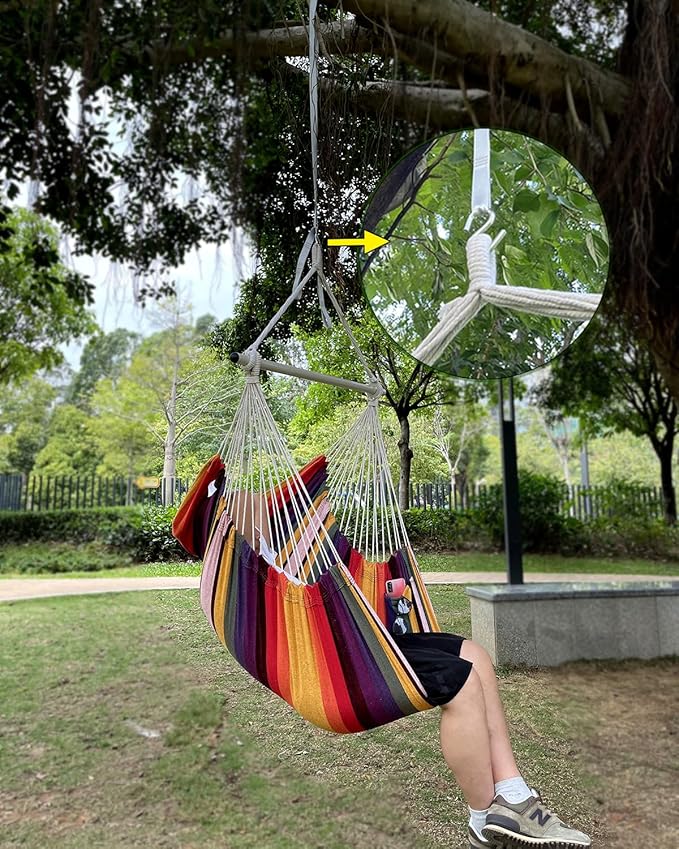 MIZTLI Hammock Chair Swing Indoor Hammock for Bedroom - Max 500 Lbs－Steel Spreader Bar with Anti-Slip Rings-Indoor &amp Outdoor