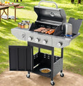 3 Burner Outdoor Propane Gas Grill with Side Burner &amp Thermometer Stainless Steel Barbecue Grill with Wheels for Patio BBQ Cooking Camping (3 Burner)