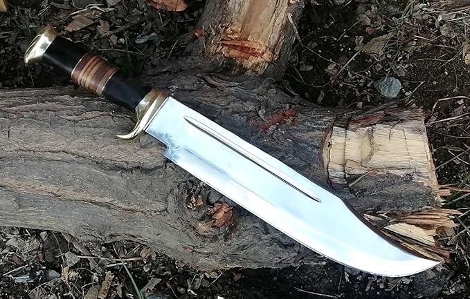 DSK-179 Fixed Blade Bowie Knife with Leather Sheath - High Polish Forged Premium Hunting &amp Survival Knife