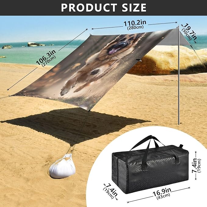 ALAZA German Shepherd Dog Running Beach Tent Sun Shelter Portable Canopy Sunshade for Outdoor Camping Picnics Backyard Fun 10x9 ft