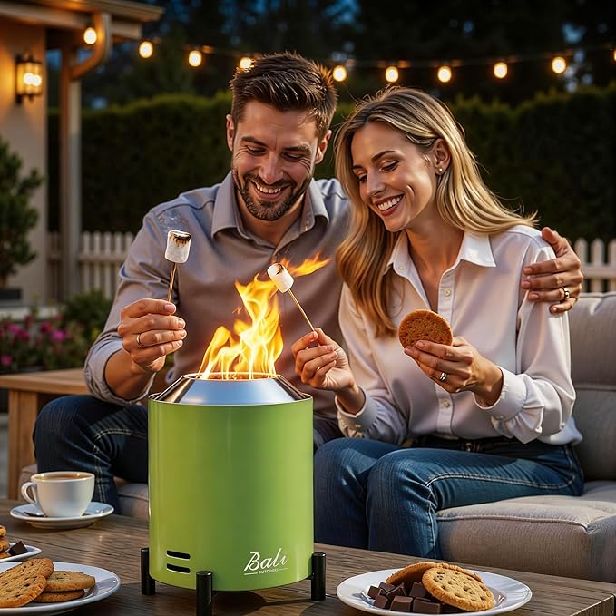 BALI OUTDOORS 6.5 inch Tabletop Fire Pit Round Stainless Steel Table Top Firepit Small Outdoor Smokeless Firepit Portable Green