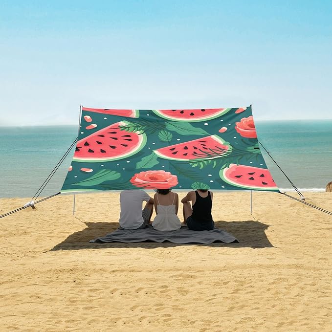 ALAZA Watermelon with Floral Beach Tent Sun Shelter Portable Canopy Sunshade for Outdoor Camping Picnics Backyard Fun 10x9 ft