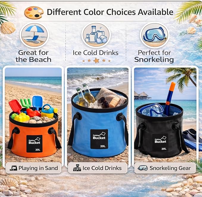Tessco for you 4 Pcs 20L Collapsible Bucket with Handle 5 Gallon Portable Folding Bucket Foldable Water Container for Camping Hiking Fishing Beach Car Washing