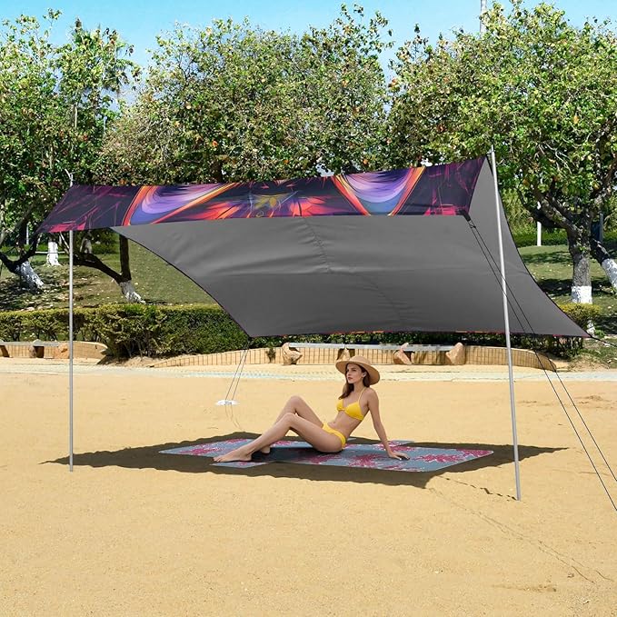 ALAZA Wolf Colorful Beach Tent Sun Shelter Portable Canopy Sunshade for Outdoor Camping Picnics Backyard Fun 10x9 ft